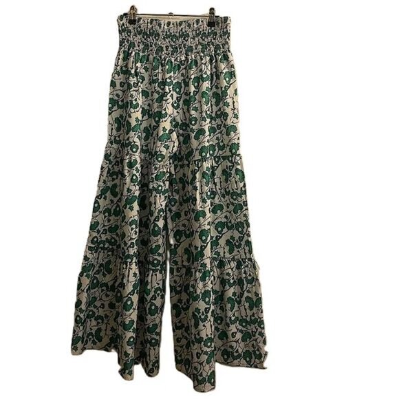 Women's Wide Leg Tiered Floral Print Smocked Waist Palazzo Pants, Medium - Picture 3 of 4